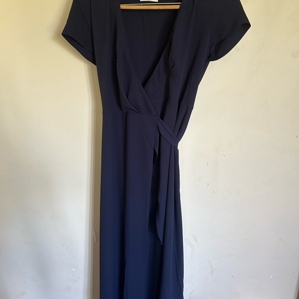 Babaton Blue Wrap Maxi Dress V-Neck Cap Sleeve